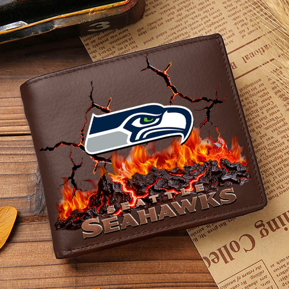 Premium NFL SEA Cracked Fire Leather Wallet V1 NMD TTV