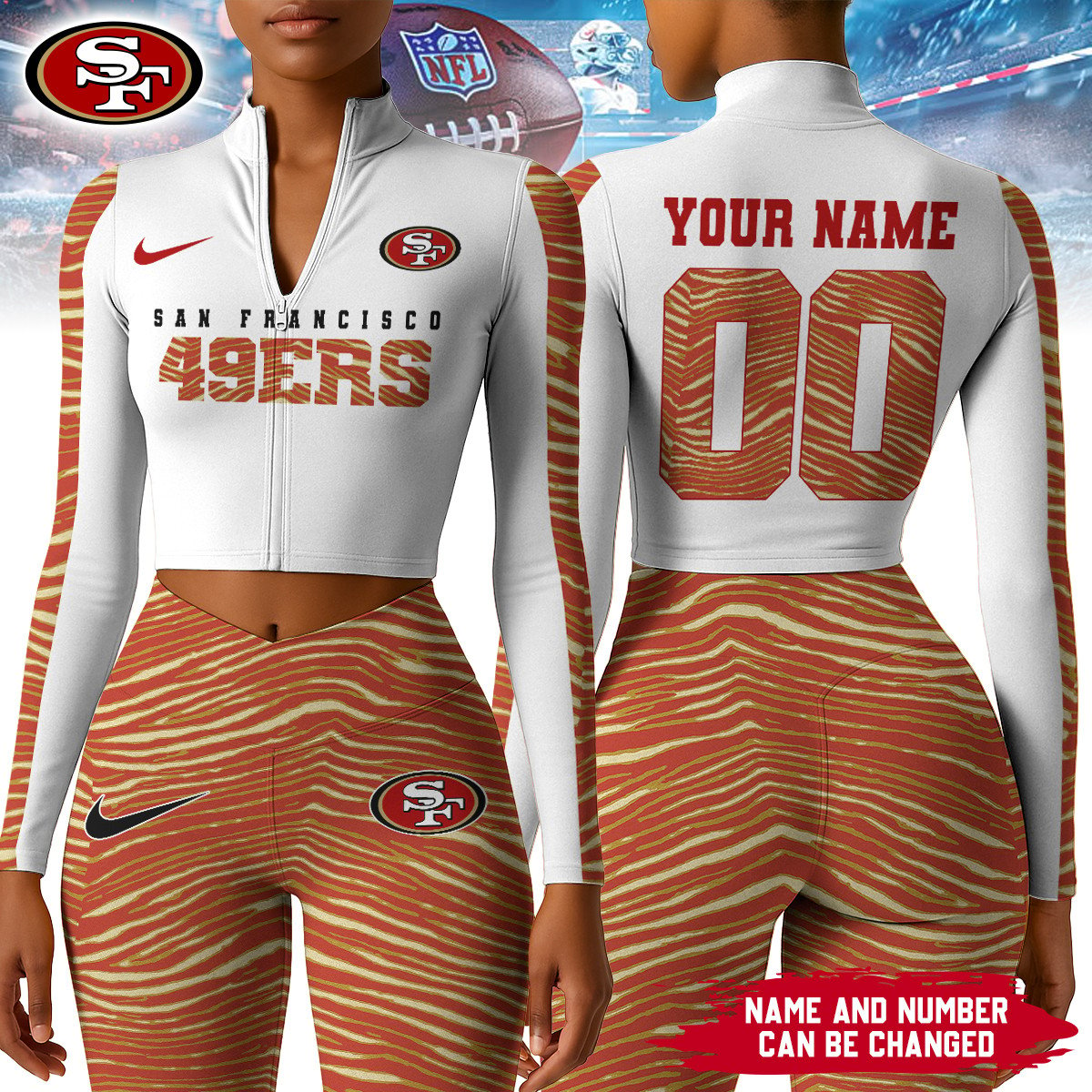 Premium NFL SFLong-Sleeve Crop Top Sports Jacket and Leggings V1 NMD TTV