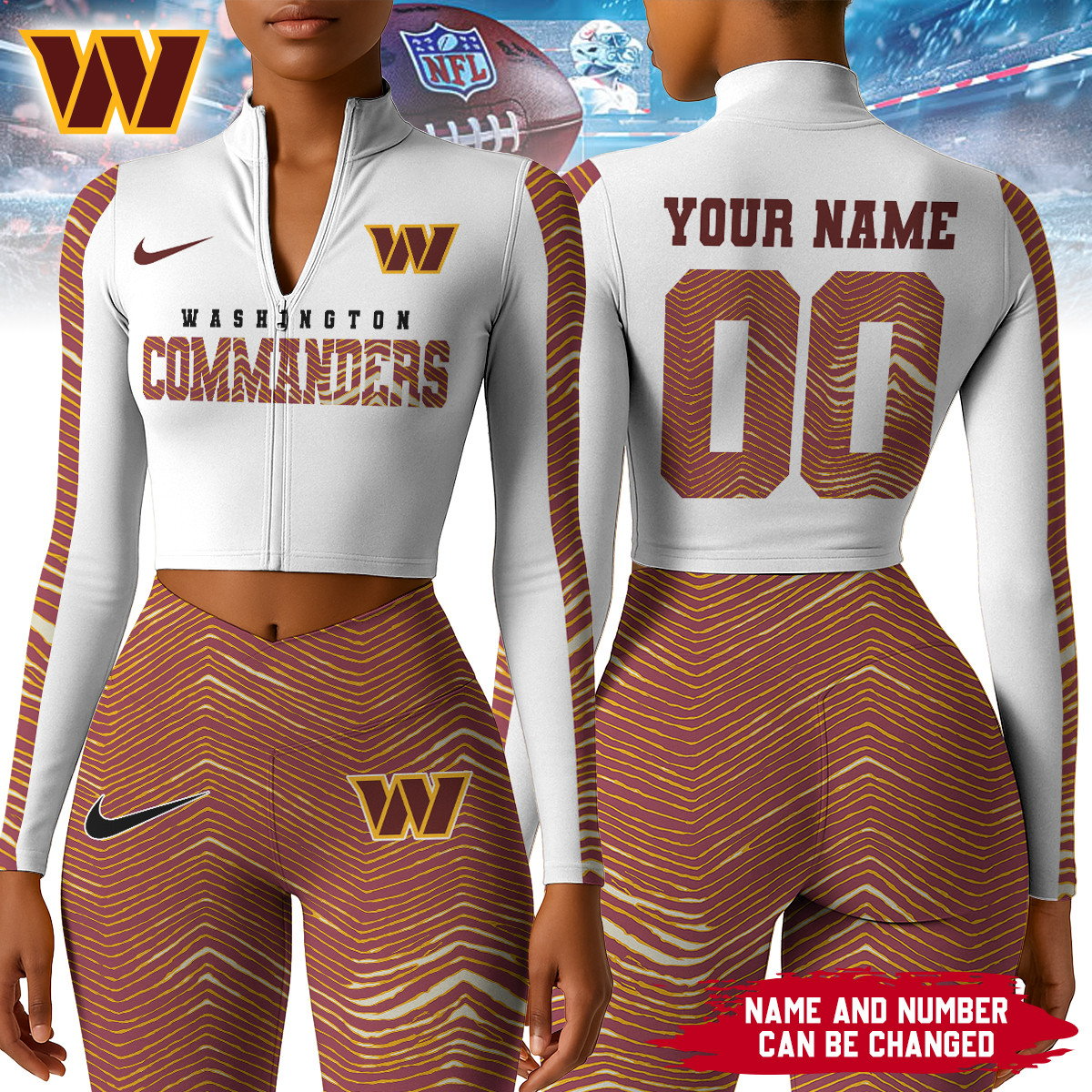 Premium NFL WAS Long-Sleeve Crop Top Sports Jacket and Leggings V1 NMD TTV