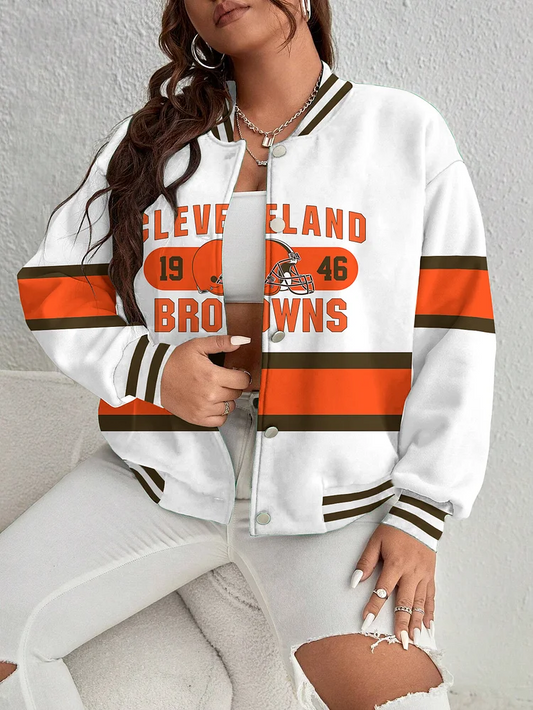 PREMIUM NFL X CLE Women's Long Pass Full- Snap Casual Jacket NDT TDT