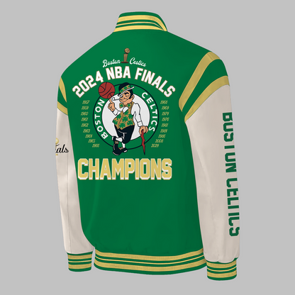 Boston Celtics 2024 WORLD CHAMPIONS Congratulations 18-Time NBA Finals Varsity Jacket V1