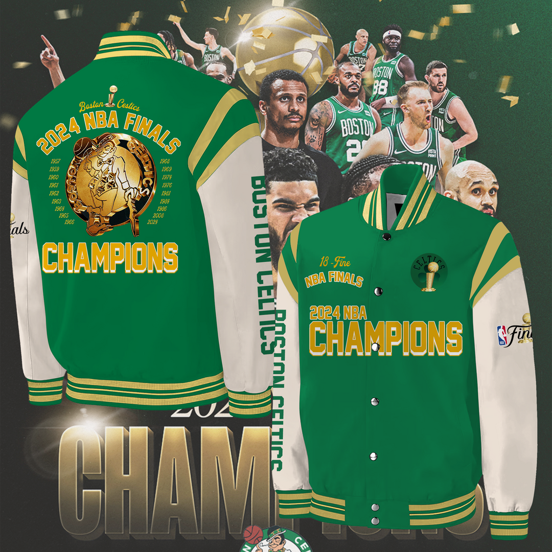 Boston Celtics 2024 WORLD CHAMPIONS Congratulations 18-Time NBA Finals Varsity Jacket V3