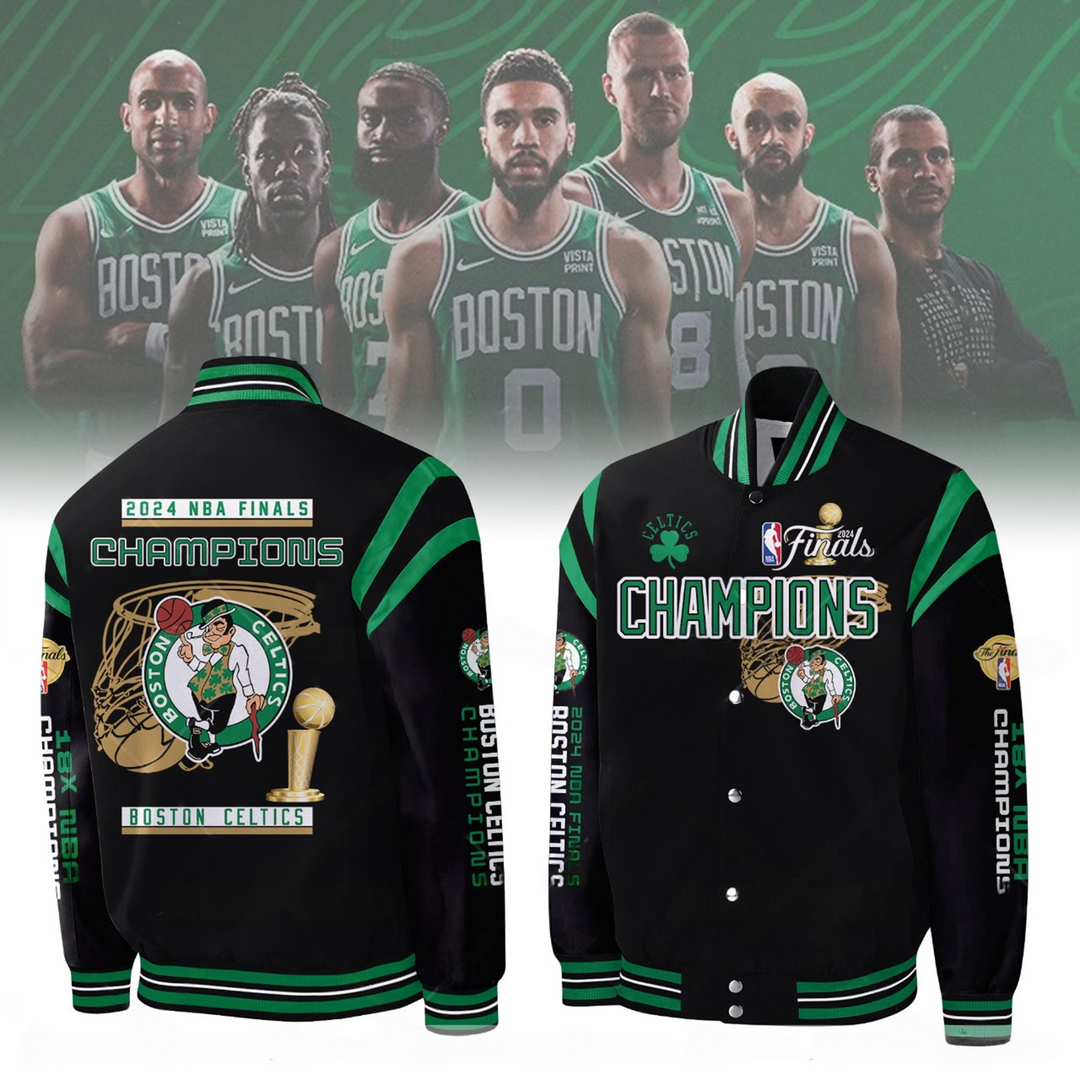Boston Celtics 2024 NBA Finals Champions Varsity Jacket  Lucky V1