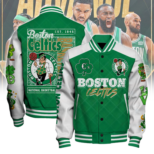 Boston Celtics Happy Saint Patrick's Day Basketball Team Varsity Jacket V6