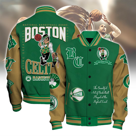 Boston Celtics National Basketball Asscociation Print Varsity Jacket V10