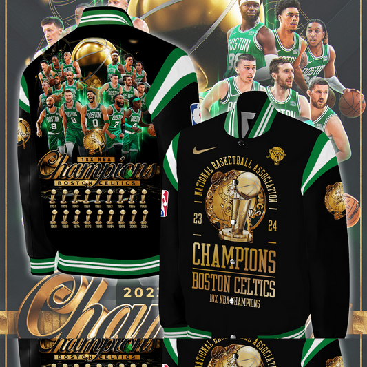 NBA Boston Celtics 2024 Champions 18 Time  3D VARSITY JACKET