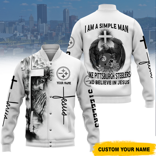 I like Pittsburgh Steelers And Believe In Jesus Varsity Jacket