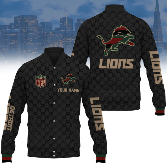 Custom Name Detroit Lions Mens Varsity Jacket Black