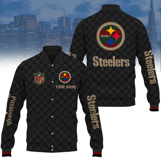 Custom Name Pittsburgh Steelers Mens Varsity Jacket Black