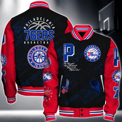 NBA PHILADELPHIA 76ERS NATIONAL BASKETBALL ASSOCIATION VARSITY JACKET V1