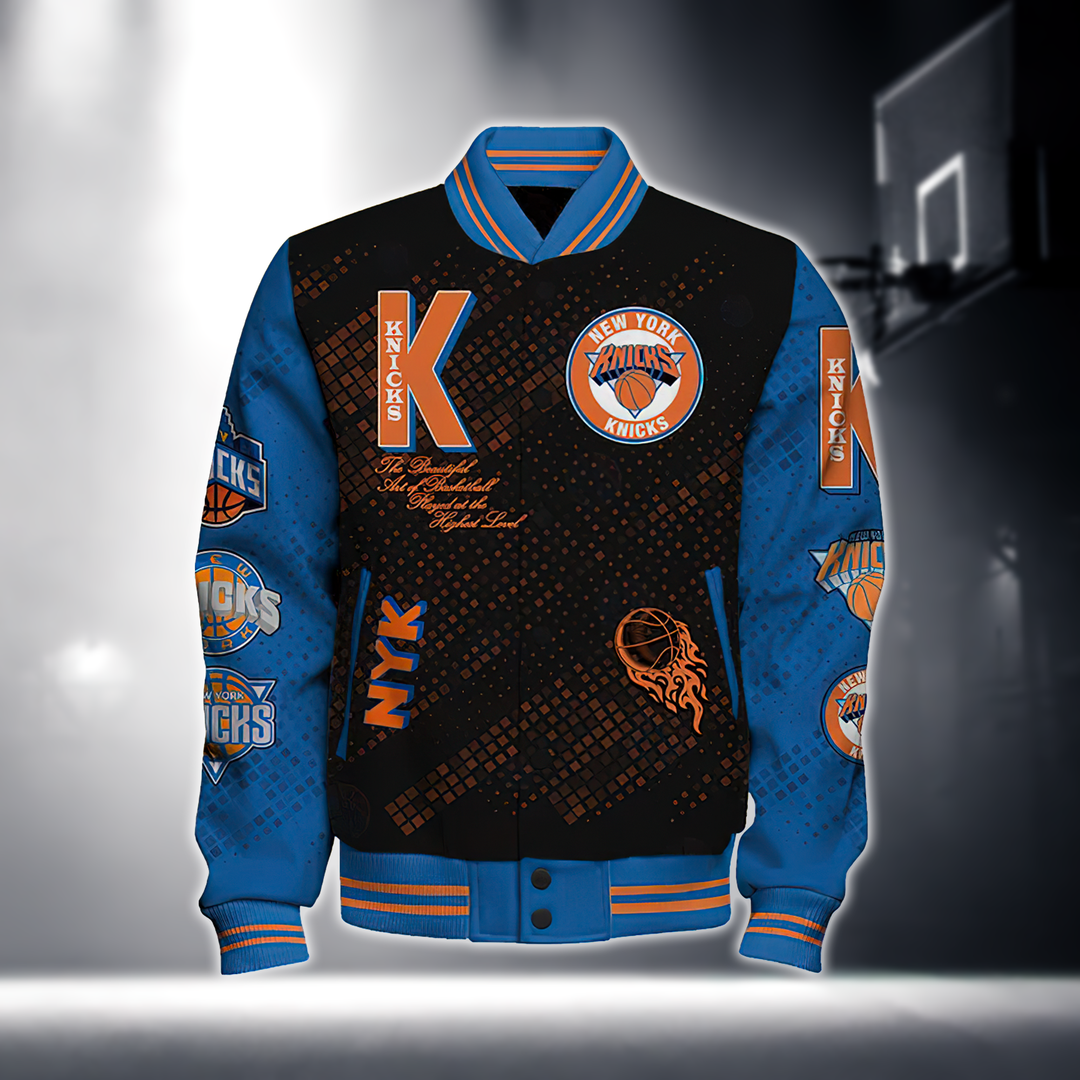 NBA NEW YORK KNICKS NATIONAL BASKETBALL ASSOCIATION VARSITY JACKET V1