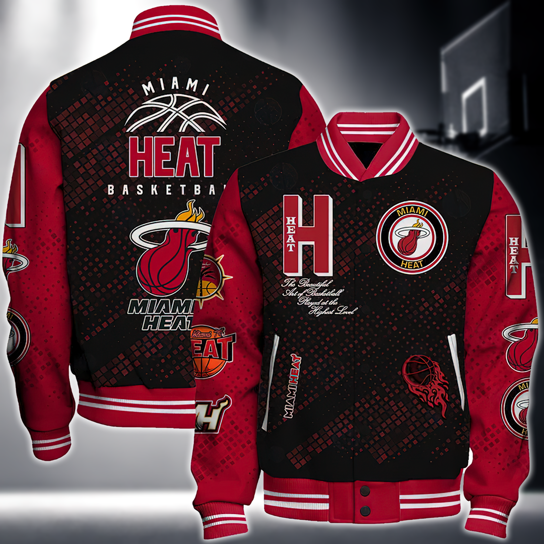 NBA MIAMI HEAT NATIONAL BASKETBALL ASSOCIATION VARSITY JACKET V1