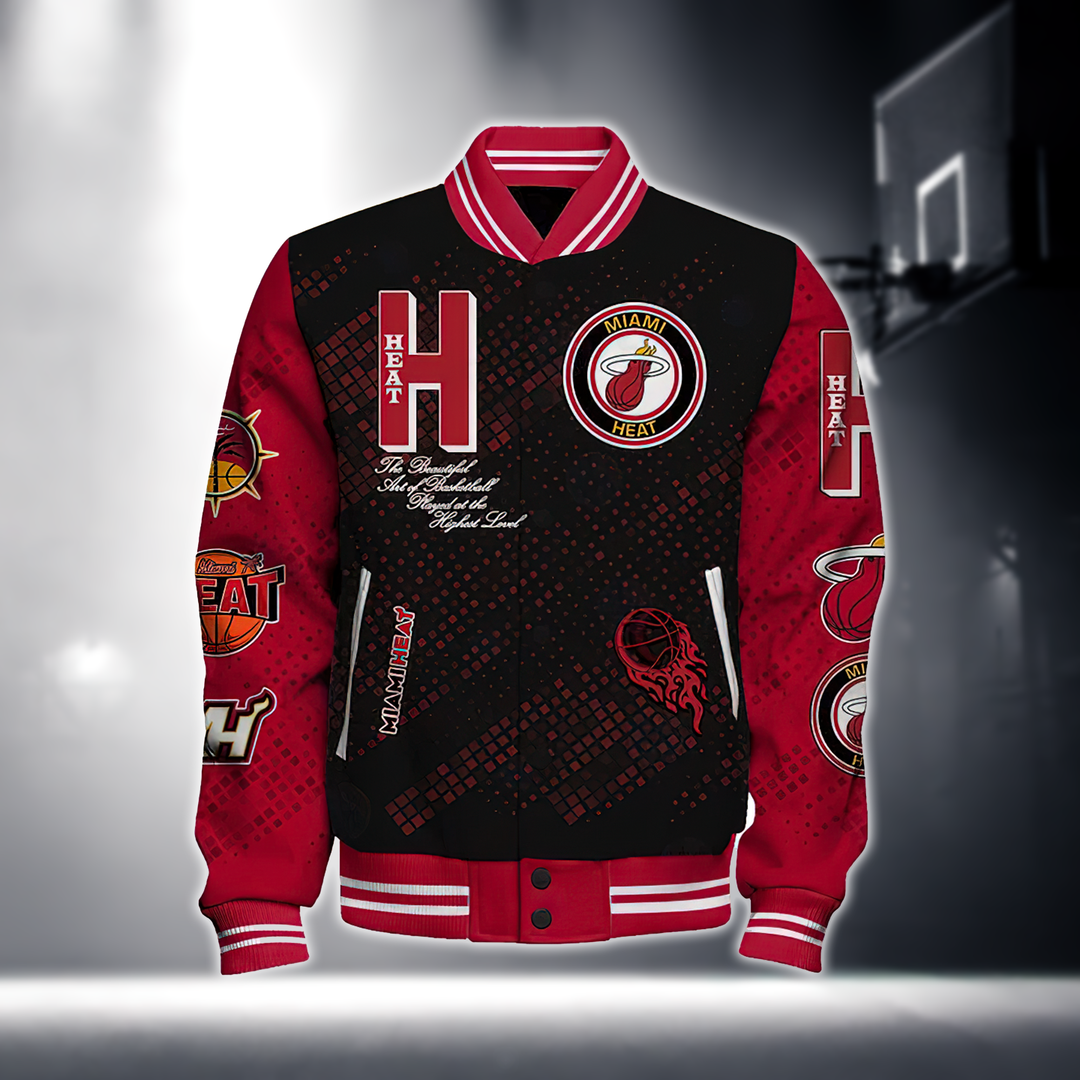 NBA MIAMI HEAT NATIONAL BASKETBALL ASSOCIATION VARSITY JACKET V1