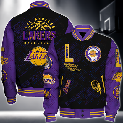 NBA LOS ANGELES LAKERS NATIONAL BASKETBALL ASSOCIATION VARSITY JACKET V1