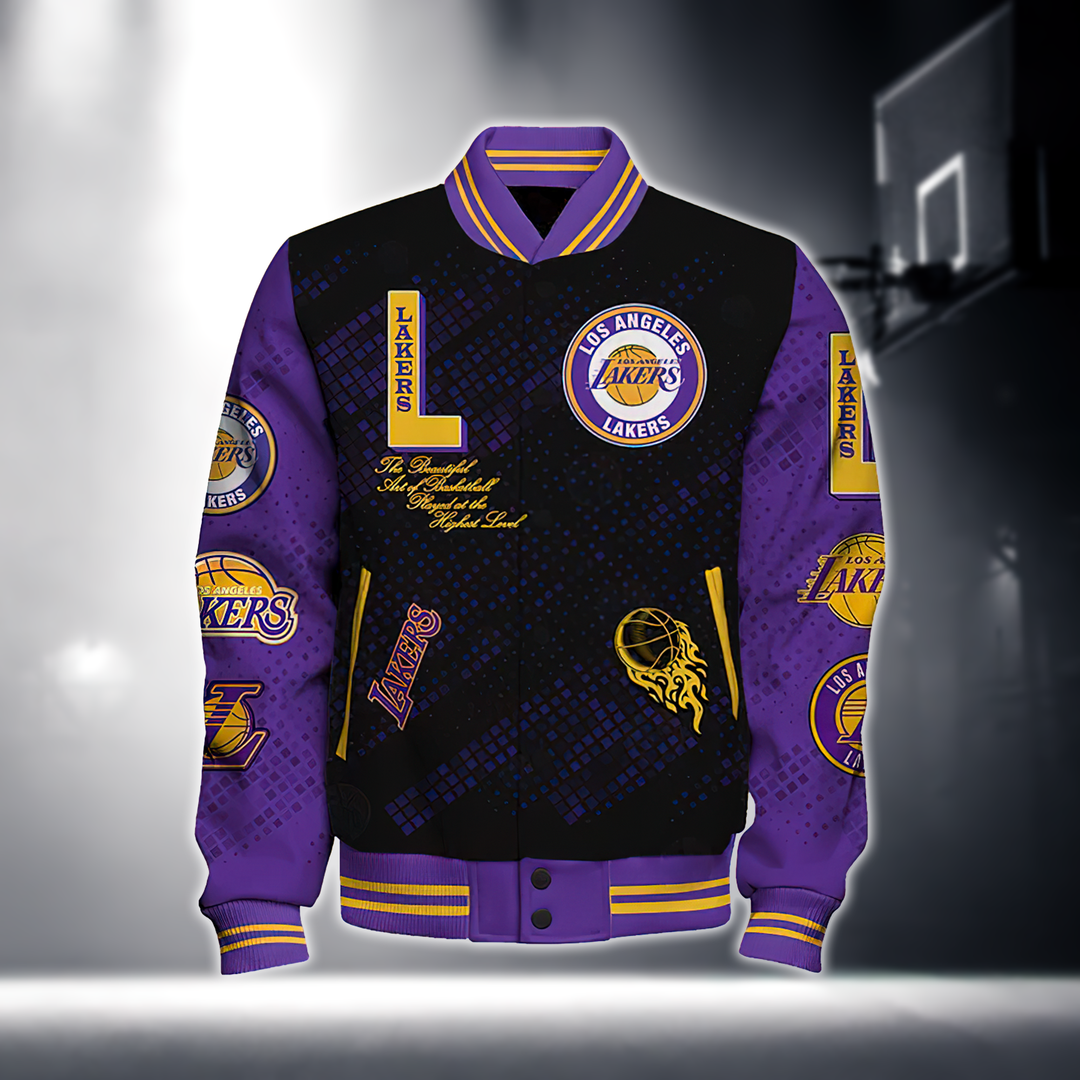 NBA LOS ANGELES LAKERS NATIONAL BASKETBALL ASSOCIATION VARSITY JACKET V1