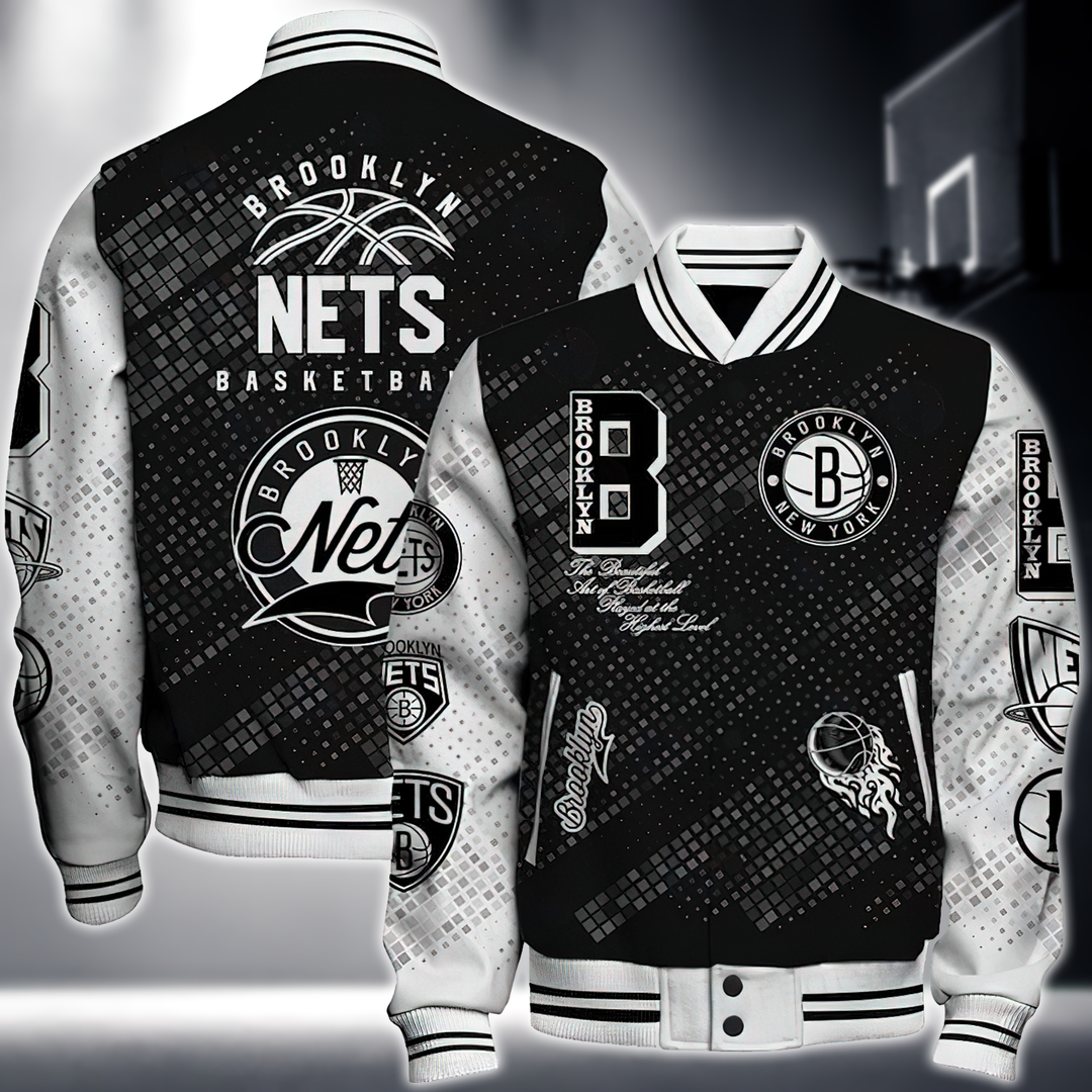 NBA BROOKLYN NETS NATIONAL BASKETBALL ASSOCIATION VARSITY JACKET V2