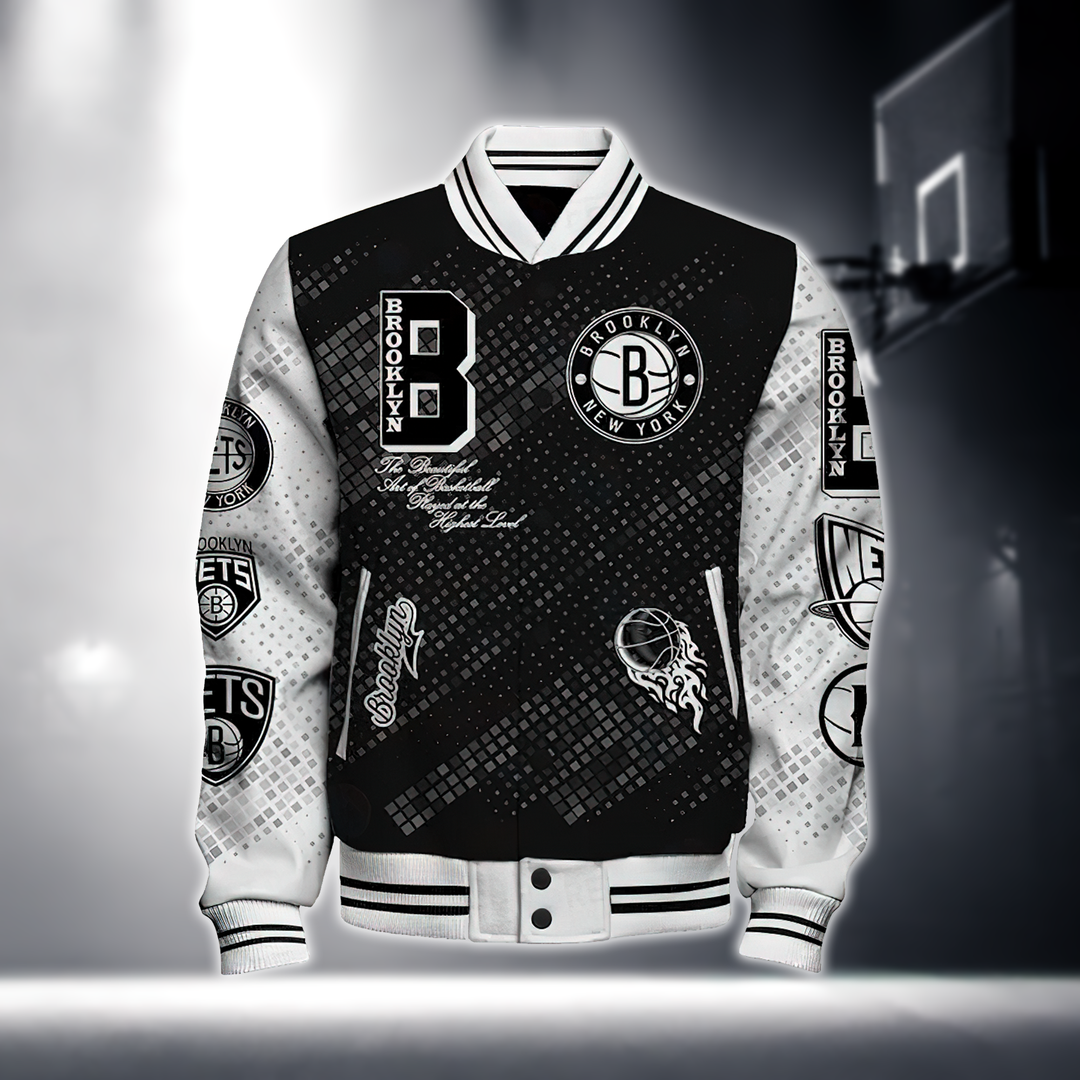 NBA BROOKLYN NETS NATIONAL BASKETBALL ASSOCIATION VARSITY JACKET V2