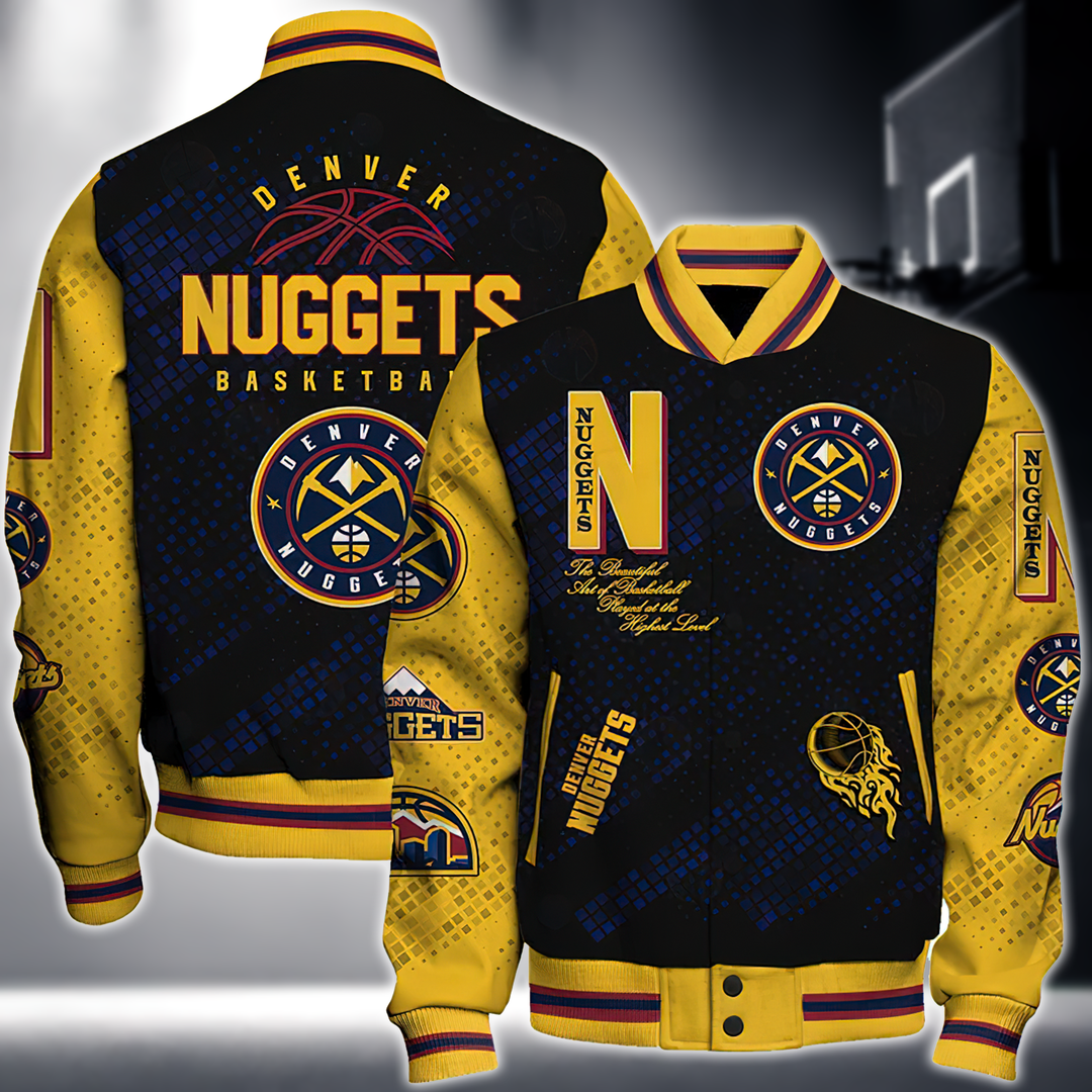 NBA DENVER NUGGETS NATIONAL BASKETBALL ASSOCIATION VARSITY JACKET V1
