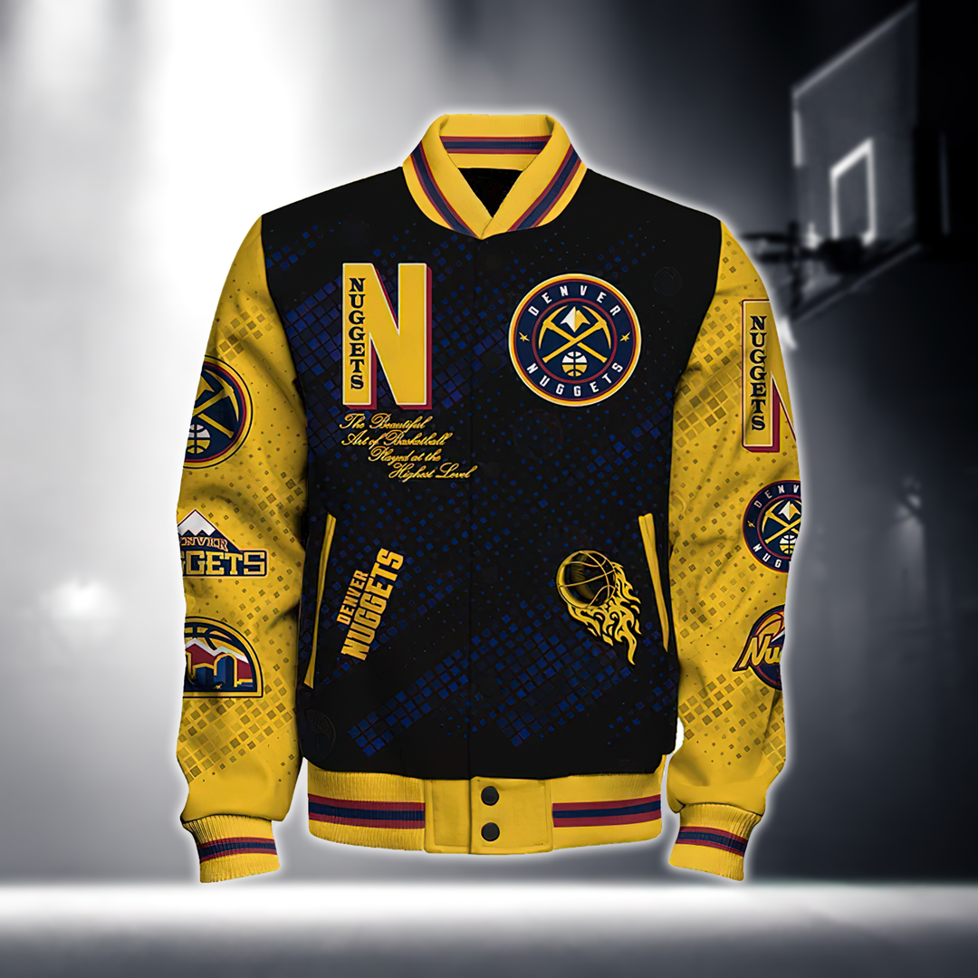 NBA DENVER NUGGETS NATIONAL BASKETBALL ASSOCIATION VARSITY JACKET V1