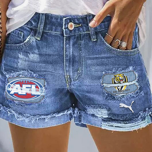 Richmond Tigers AFL 2025 Print Fashion Denim Shorts TM V1