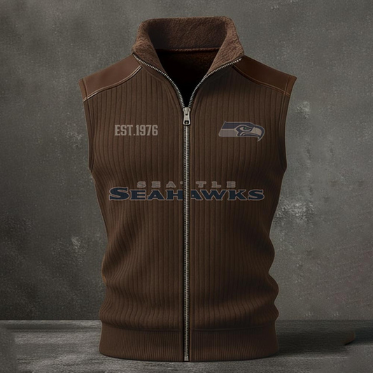 SEA X NFL Retro Knit Ribbed Sleeveless Vest Jacket V1 NAK NHT