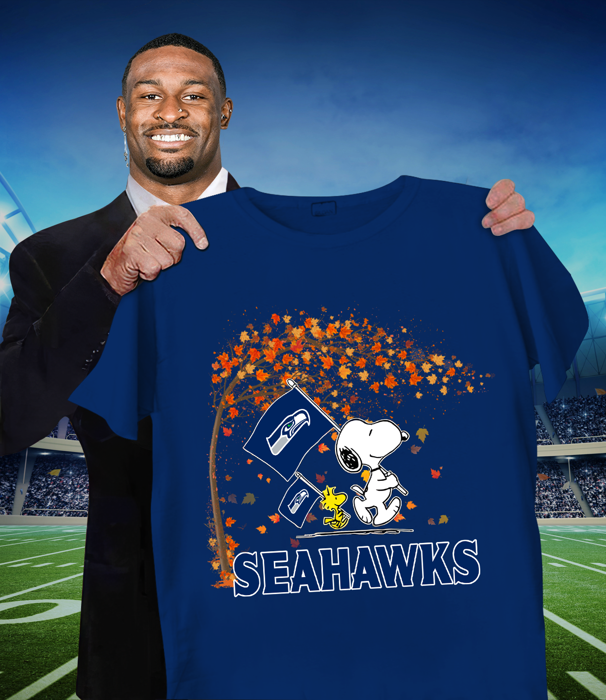 SEA x NFL Snoopy and Woodstock Happy Autumn 2D Shirt DatND ThuongNH