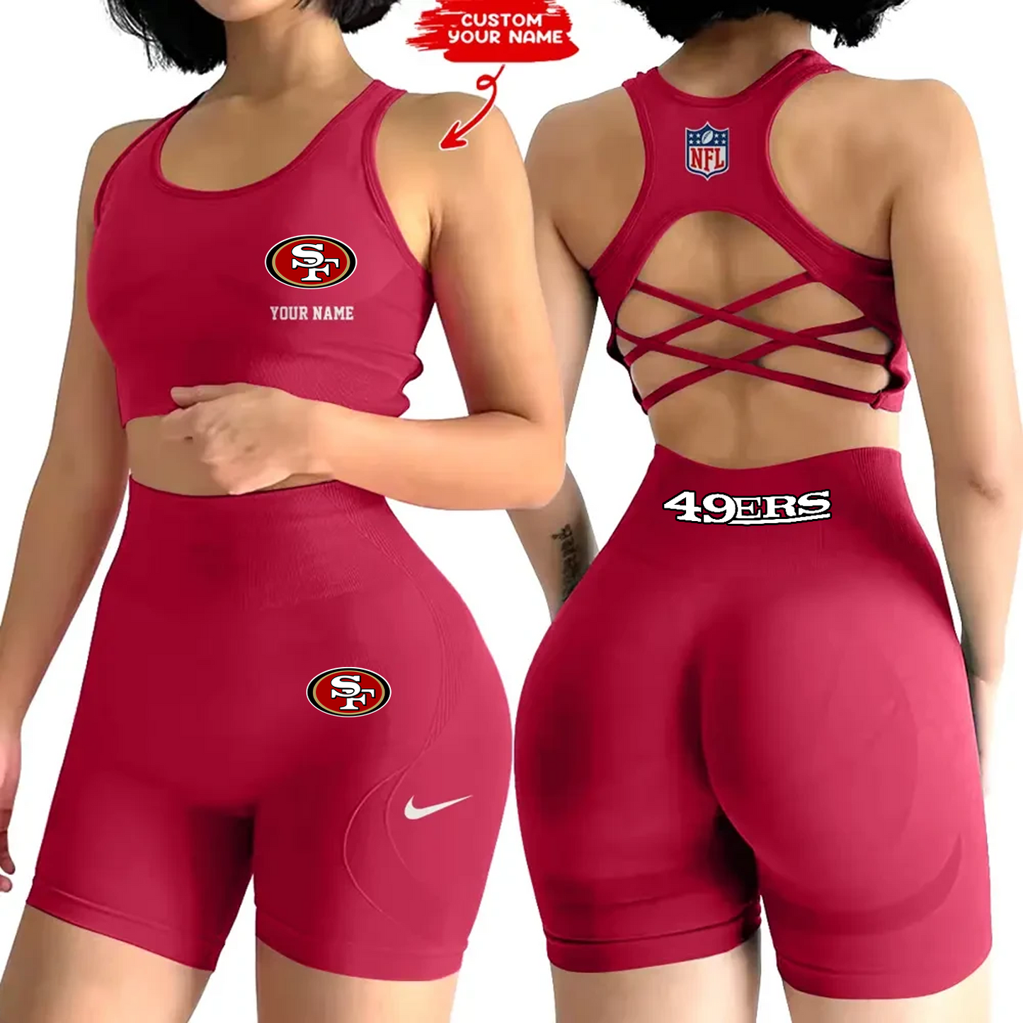 SF x NFL 2-PCS Women's Seamless Yoga Set Sexy Sport Bra High Waist Sports Shorts DATND TANTD