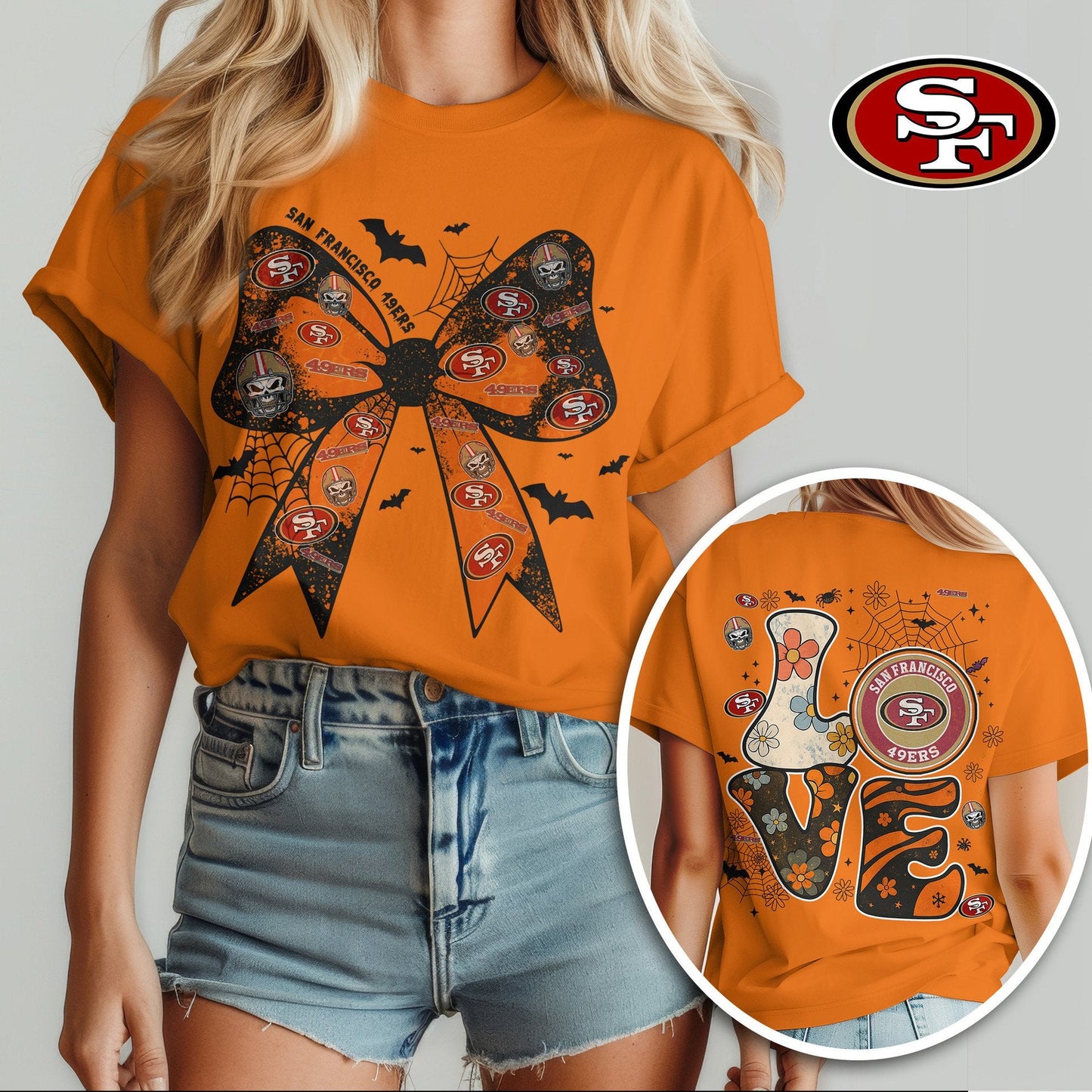 SF x NFL Halloween Bow 3D Shirt 0409 DatND DVT