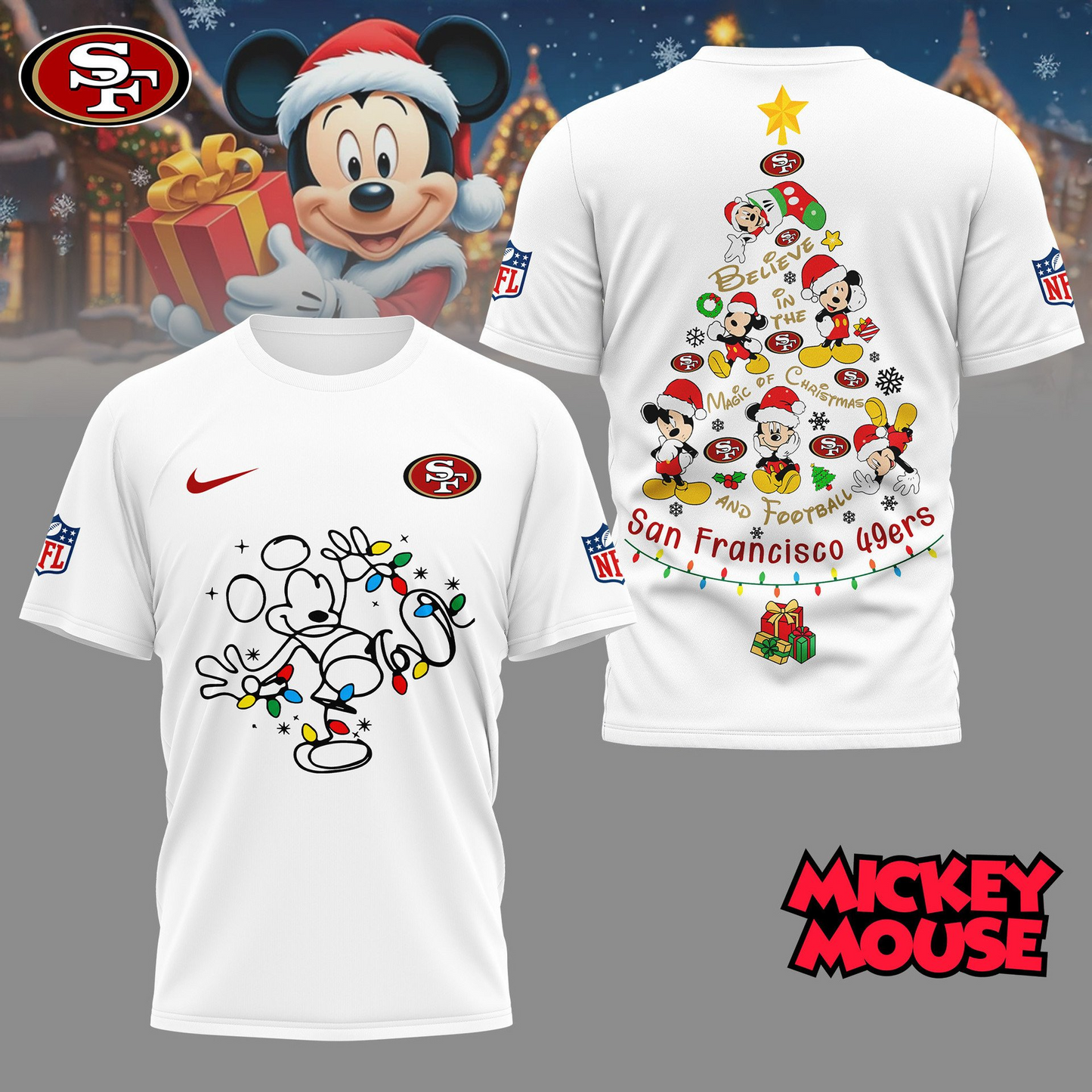 SF49 Premium NFL Mickey Mouse Christmas 3D Shirt DDT CTND