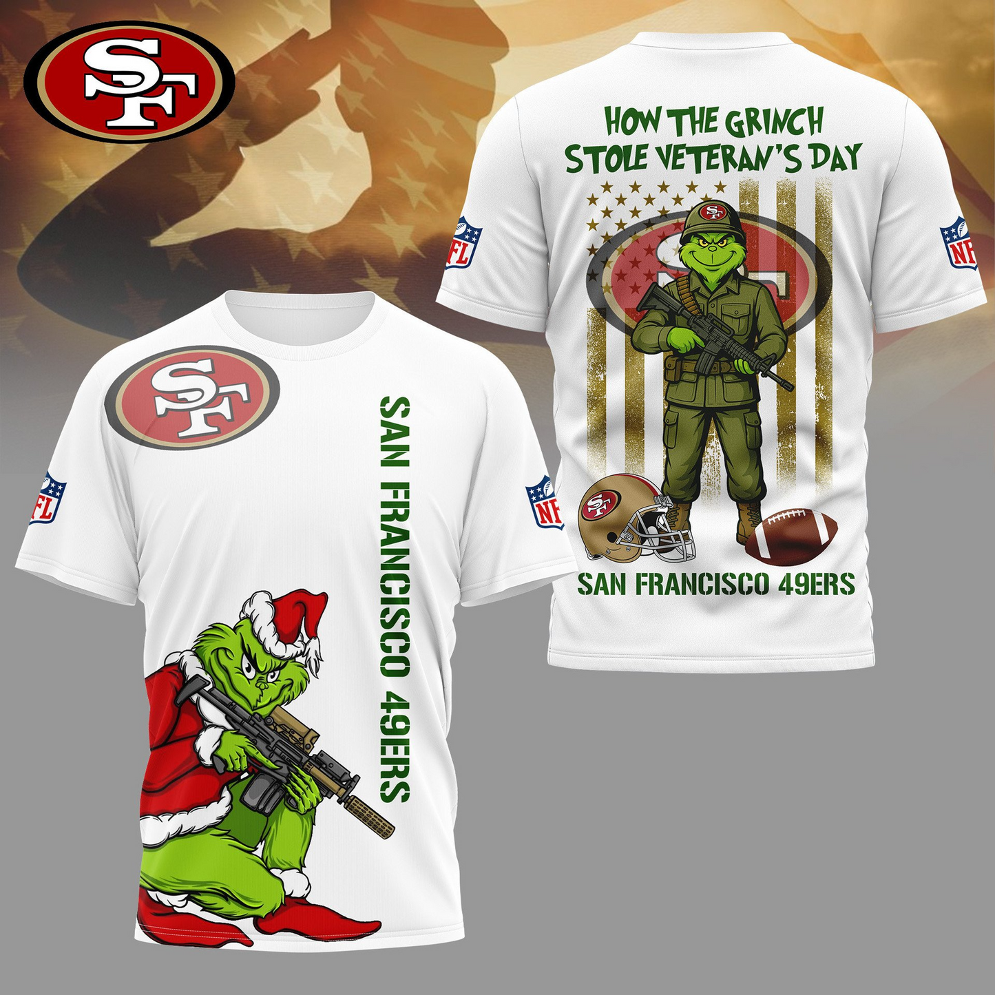SF49 Premium NFL The Grinch Salute Veterans DDT CTND