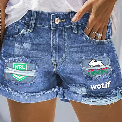 South Sydney Rabbitohs NRL 2025 Print Fashion Denim Shorts TM V1