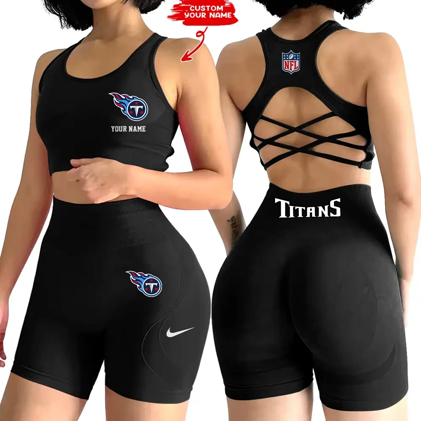 TEN x NFL 2-PCS Women's Seamless Yoga Set Sexy Sport Bra High Waist Sports Shorts DATND TANTD